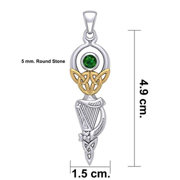 Celtic Goddess with Irish Harp Silver and Gold Accents Pendant MPD5961 - Jewelry